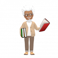 Cette aime montre le Docteur Axone tenant des livres fermés sous son bras droit et un livre ouvert dans sa main gauche.